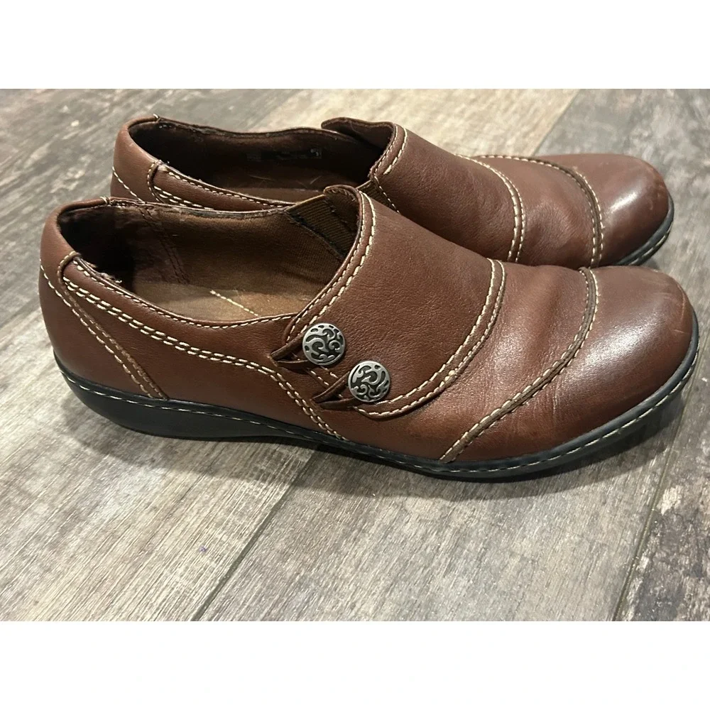 Clarks Bendables Brown Leather Slip On Loafers Shoes Womens 8M 62922 - Picture 3 of 7